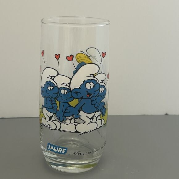Smurf Brainy and Smurfette Collector Glass/Tumbler 1983 Peyo Vintage 6” Lot of 2 - Picture 10 of 12
